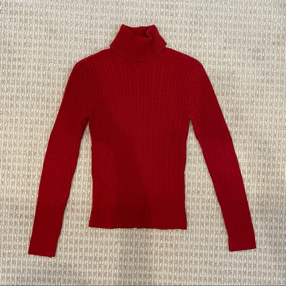 Red Cableknit Turtleneck